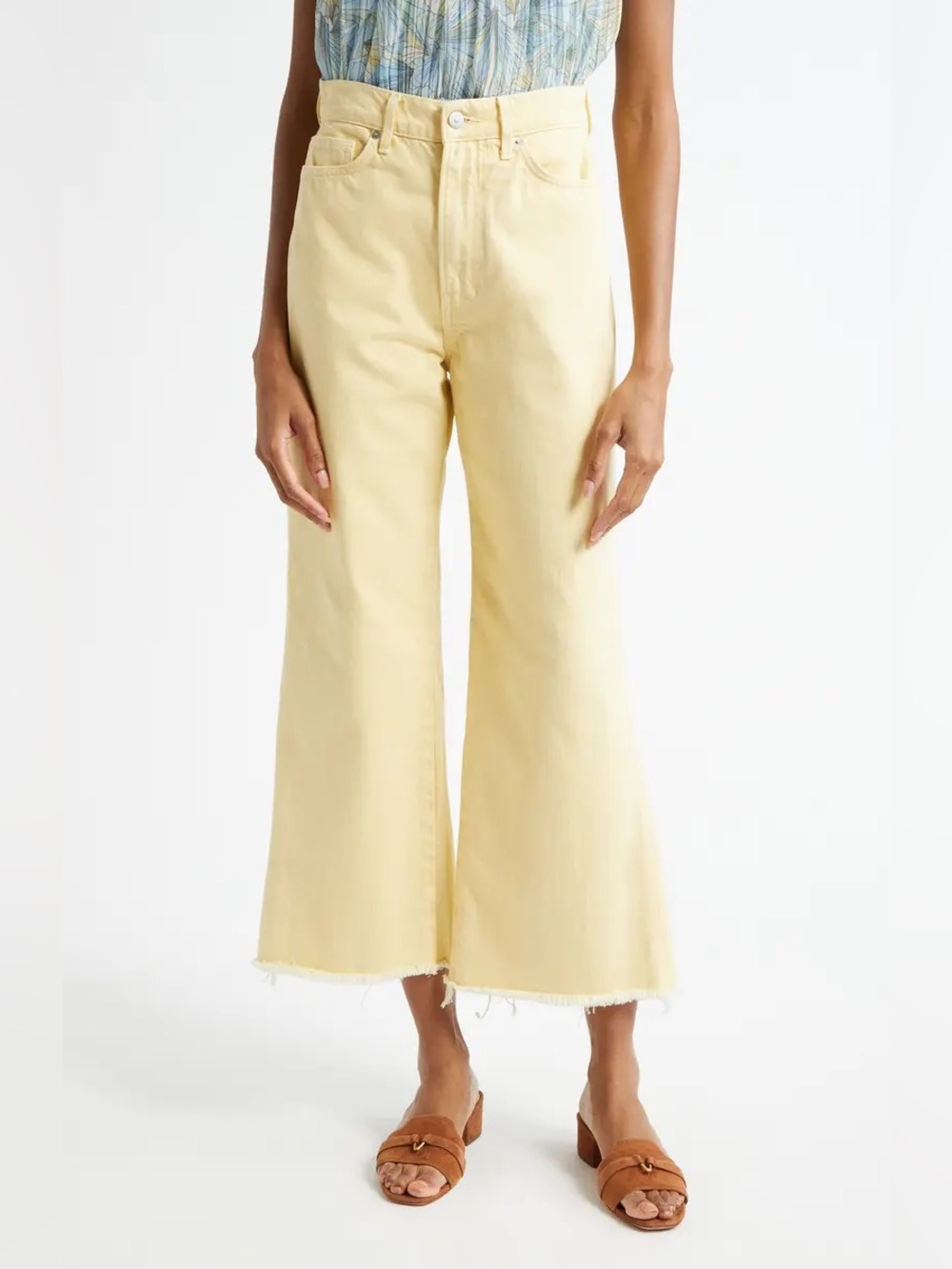 Veronica Beard Taylor High Waisted Wide Leg Crop Frayed Hem Jeans Chamomile 29 - Picture 3 of 15